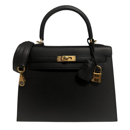 Hermes Kelly 25 Sellier Black Noir Epsom Leather Gold Hardware
