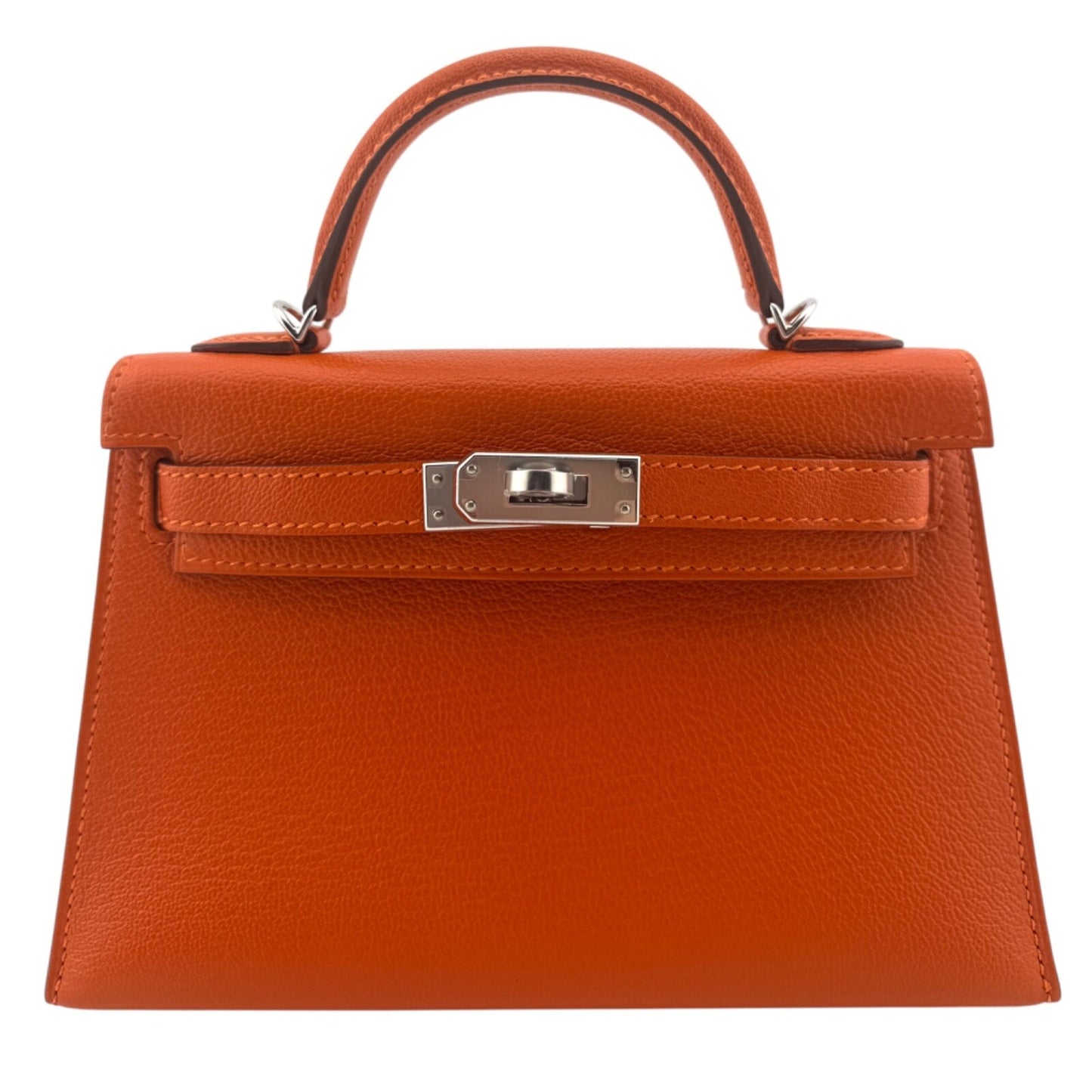 Hermes Kelly Mini 20 Verso Feu Orange & Rose Eglantine Pink Chèvre Palladium Hwr