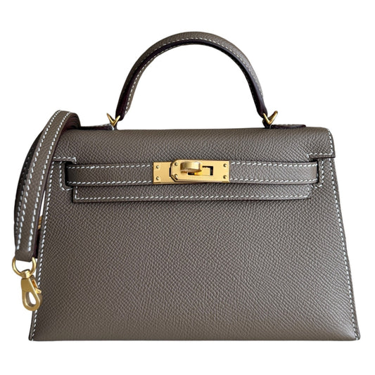 Hermes Kelly Mini 20 Etoupe Gray Epsom Leather Gold Hardware