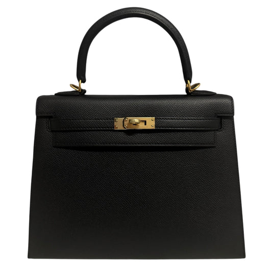 Hermes Kelly 25 Sellier Black Noir Epsom Leather Gold Hardware