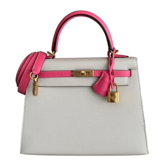 Hermes Kelly 25 Sellier Special Order Craie Rose Azalee Pink Epsom Gold Hardware