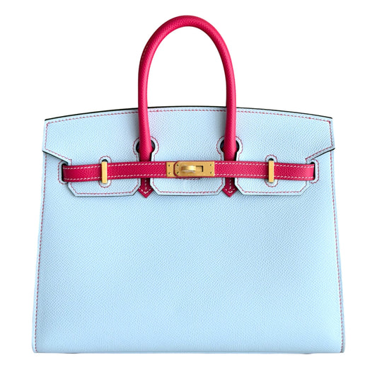 Hermes Birkin 25 Sellier Special Order Blue Brume Rose Extreme Brushed Gold Hwr