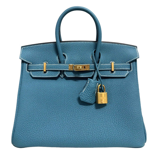 Hermes Birkin 25 Blue Jean Togo Leather Gold Hardware Handbag 2024