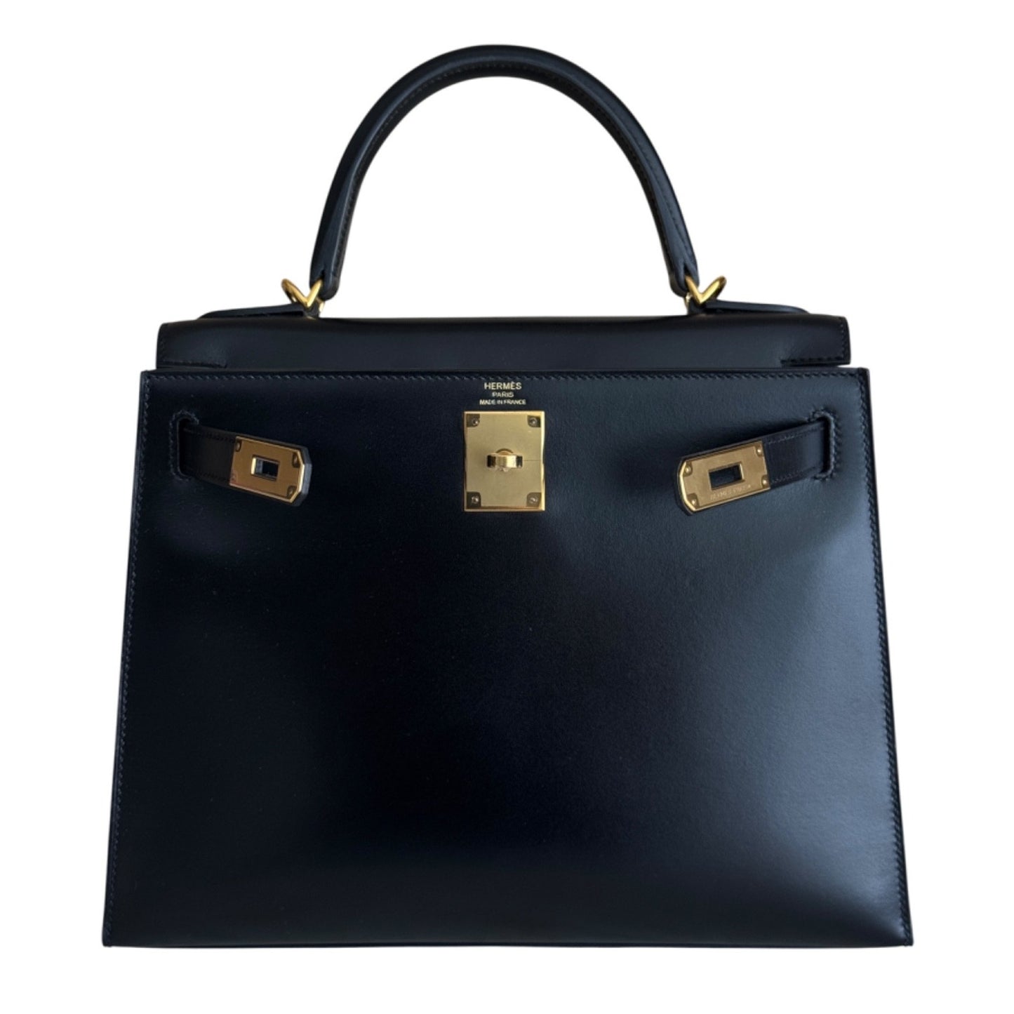 Hermes Kelly 28 Sellier Black Noir Box Leather Gold Hardware RARE