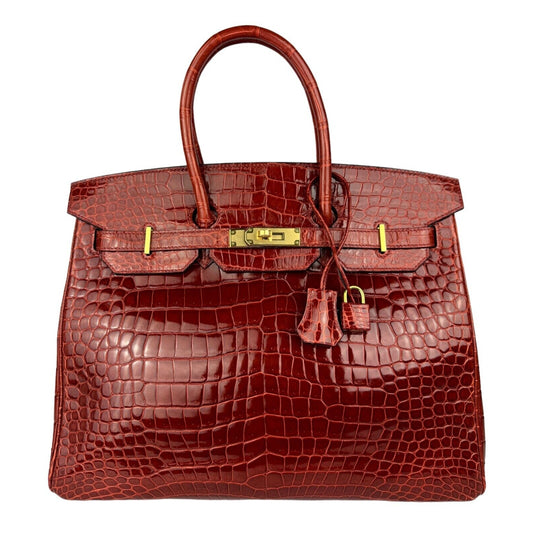 Hermes Birkin 35 Miel Honey Brown Crocodile Shinny Niloticus Nilo Gold Hardware