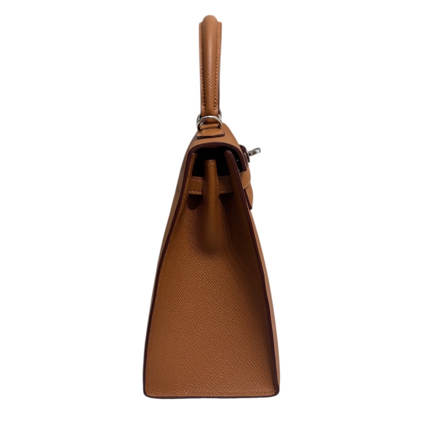 Hermes Kelly 25 Sellier Verso Gold Tan Jaune Ambre Epsom Leather Palladium HWR