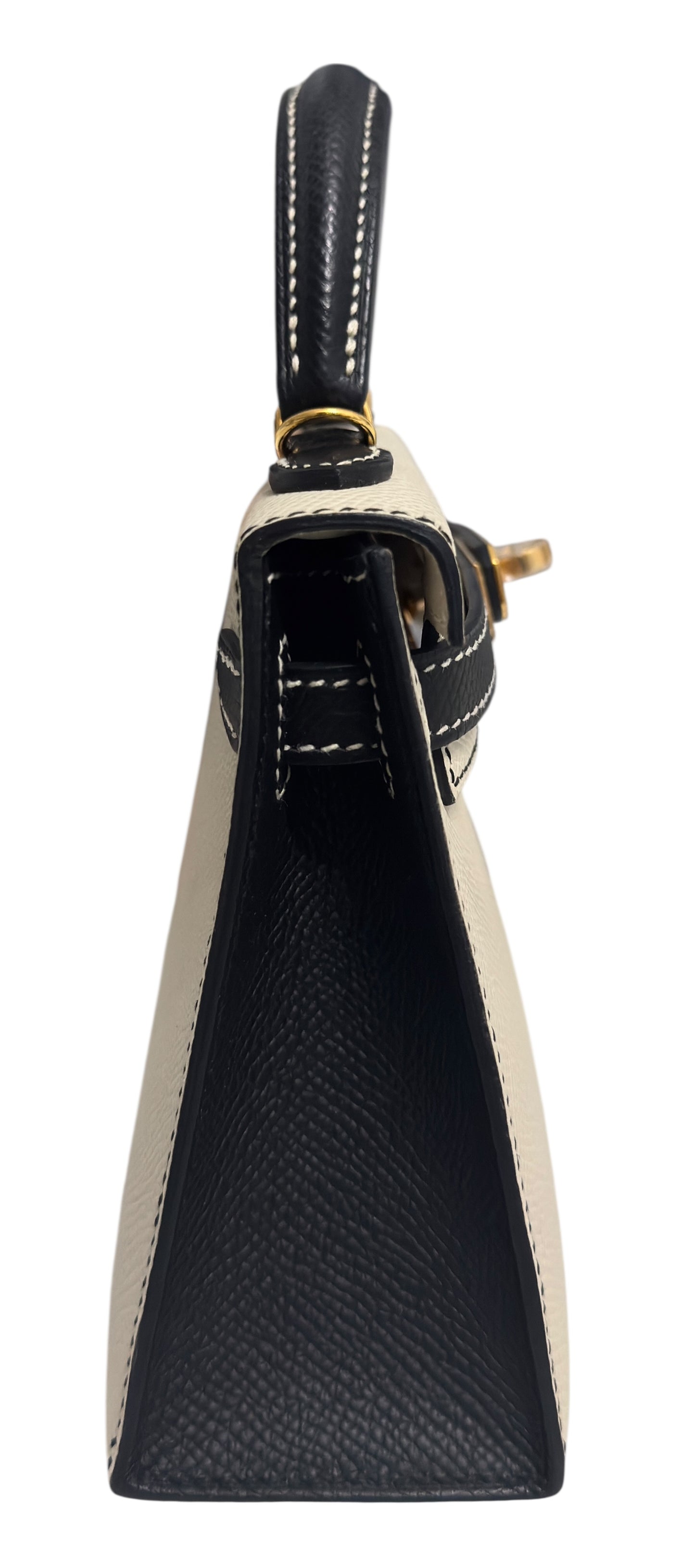 Hermes Mini Kelly Special Order Craie Black Epsom Leather Gold Hardware Rare