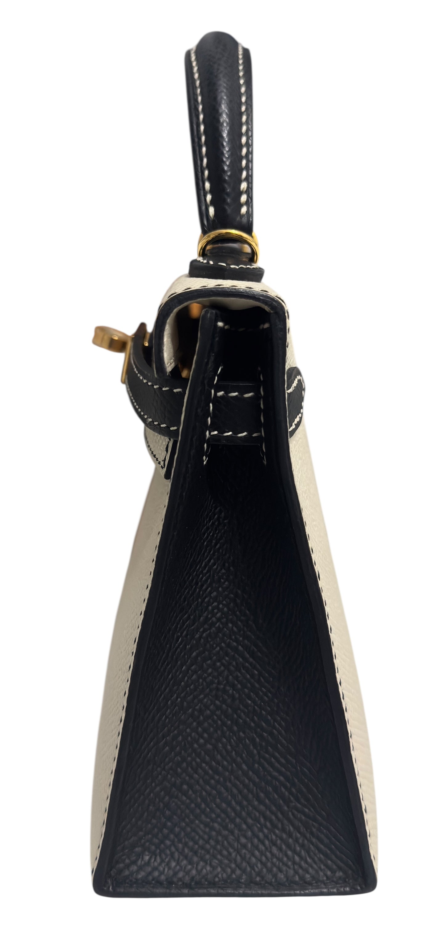 Hermes Mini Kelly Special Order Craie Black Epsom Leather Gold Hardware Rare