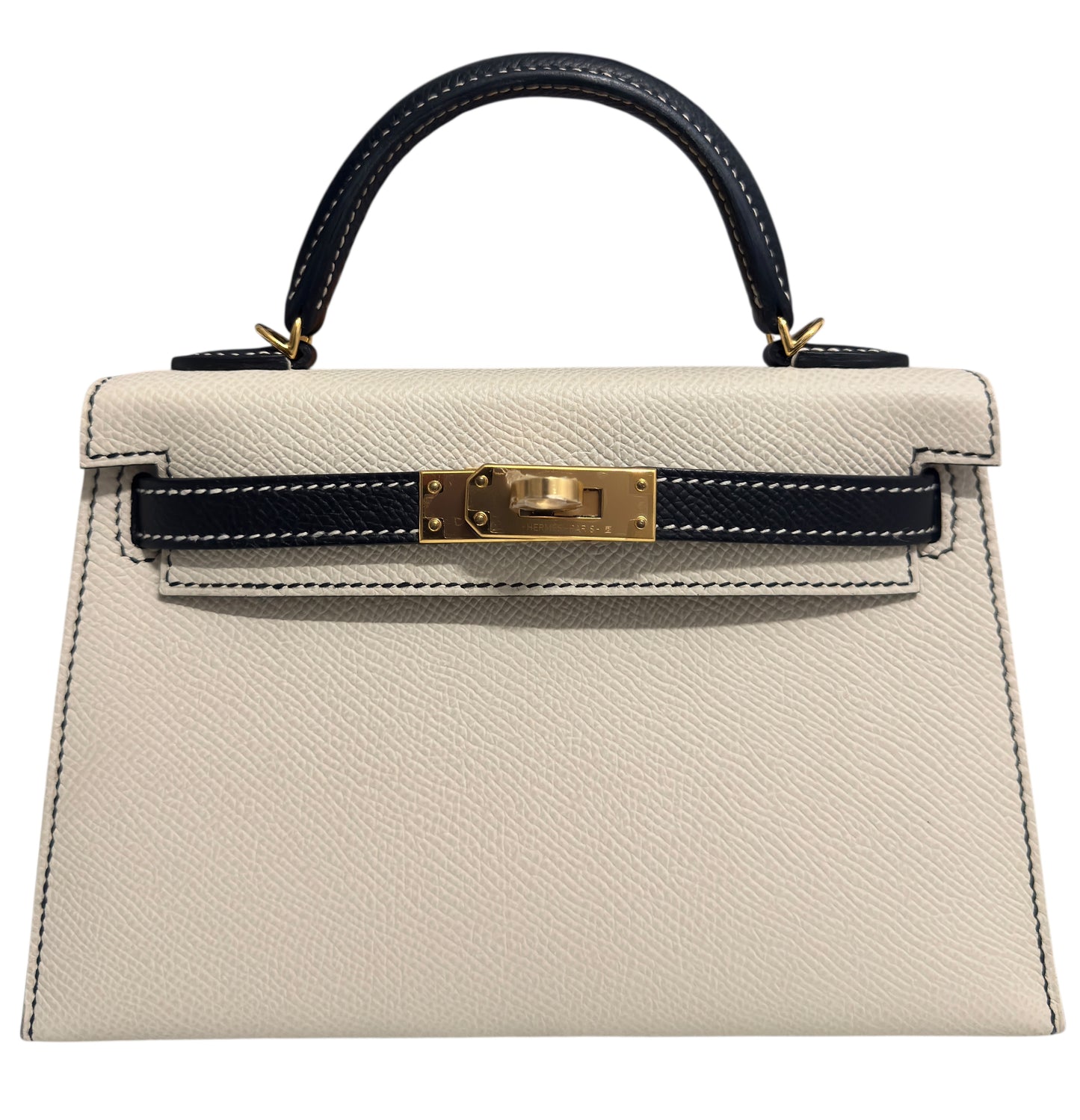 Hermes Mini Kelly Special Order Craie Black Epsom Leather Gold Hardware Rare