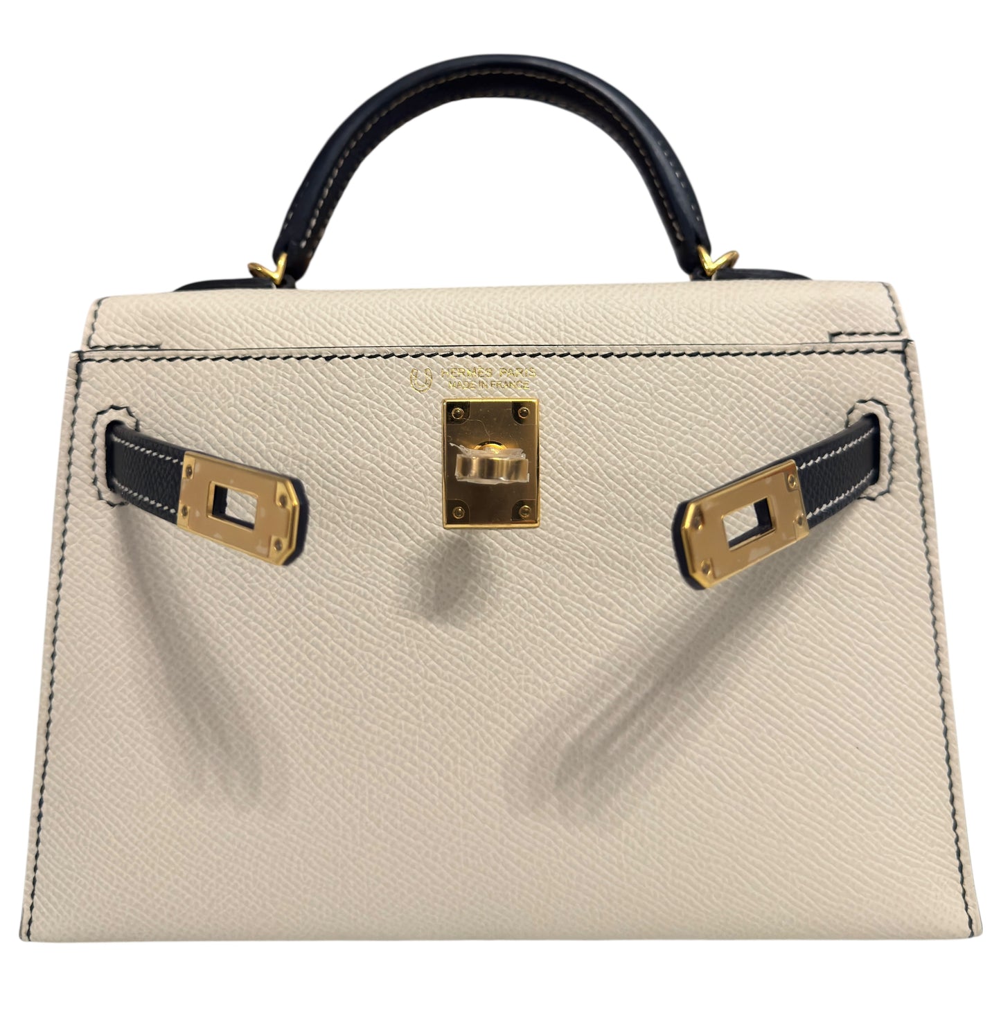 Hermes Mini Kelly Special Order Craie Black Epsom Leather Gold Hardware Rare