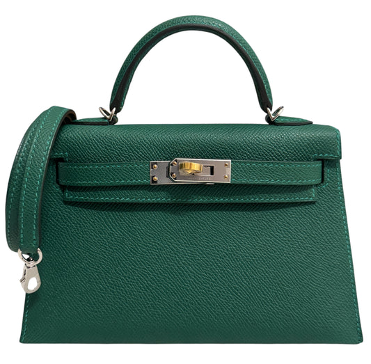 Hermes Mini Kelly Vert Vertigo Epsom Electrum Hardware