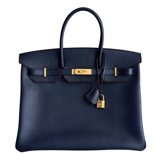 Hermes Birkin 35 Blue Indigo Rouge H Contour Epsom Leather Gold Hardware RARE