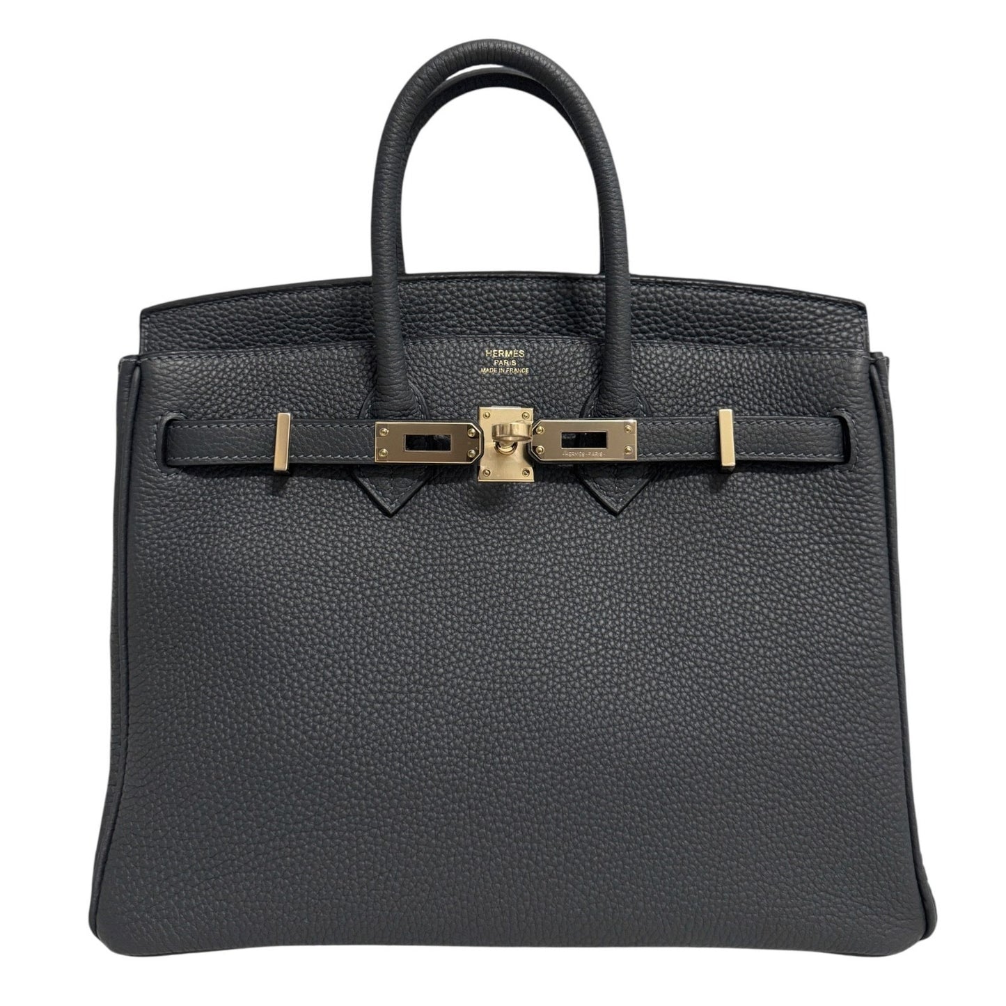 Hermes Birkin 25 Gris Misty Gray Togo Leather Permabrass Hardware Handbag NEW