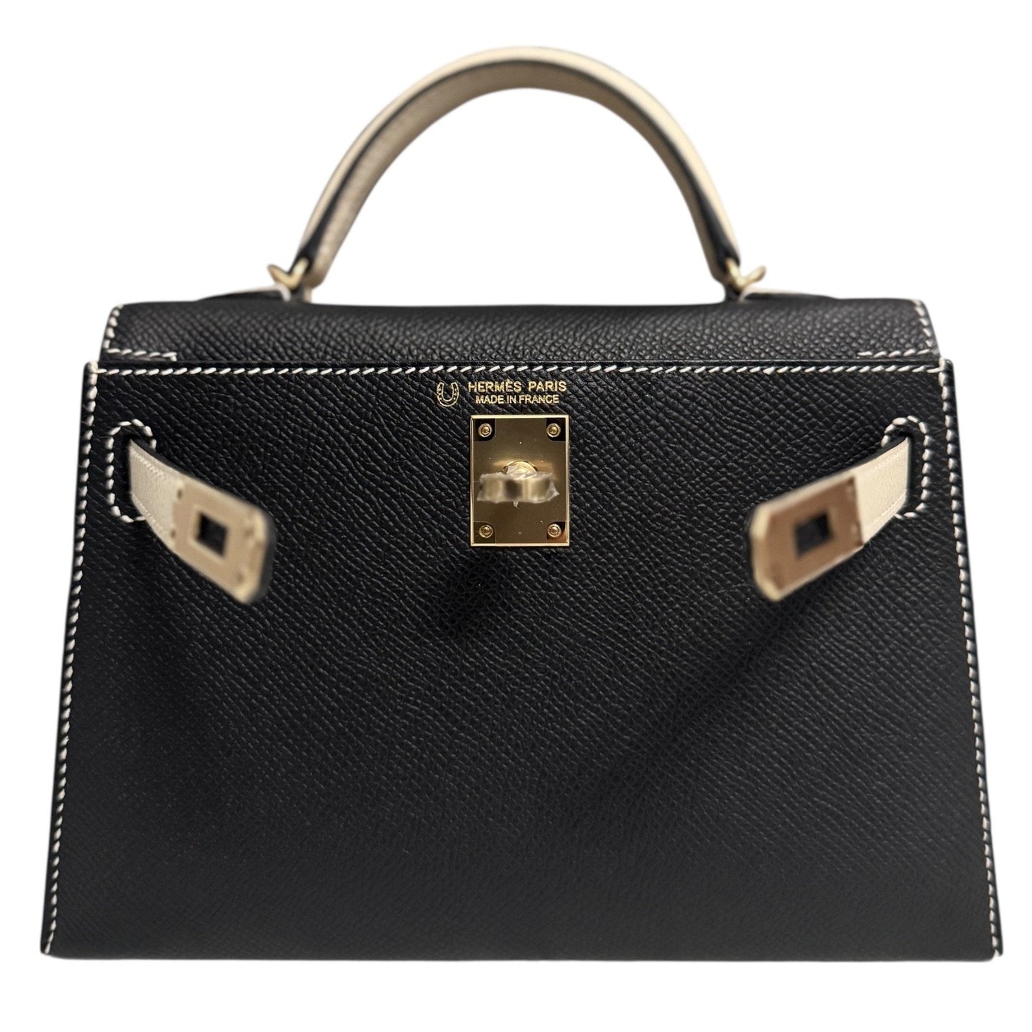 Hermes Kelly Mini 20 Special Order Black & Craie Epsom Leather Permabrass HWR