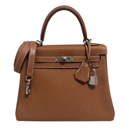 Hermes Kelly 25 Gold Tan Camel Togo Leather Palladium Hardware Shoulder Bag
