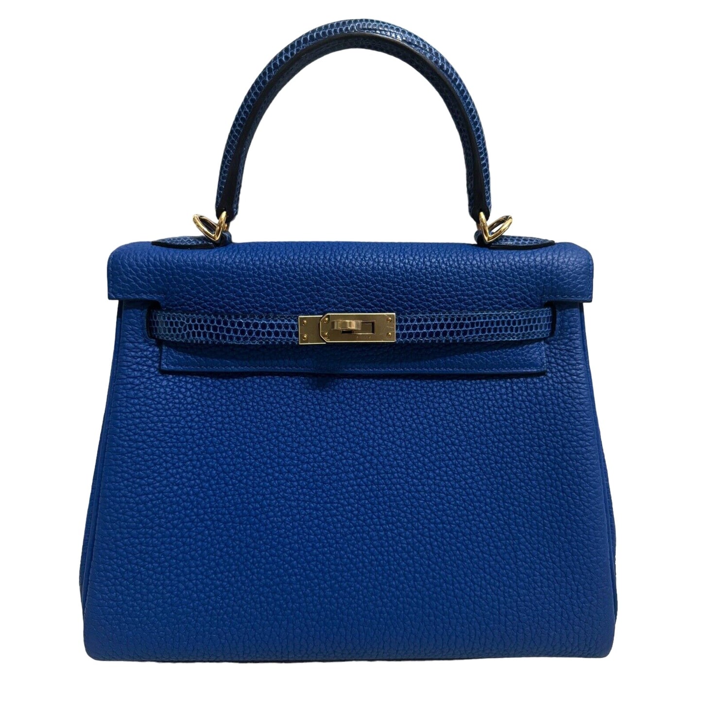 HERMES KELLY 25 TOUCH BLUE FRANCE & BLUE SAPPHIRE TOGO & LIZARD PERMABRASS HARDWARE