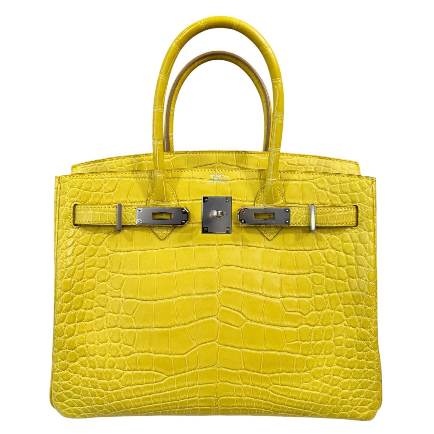 Hermes Birkin 30 Soufre Yellow Jaune Matte Alligator Leather Palladium Hardware
