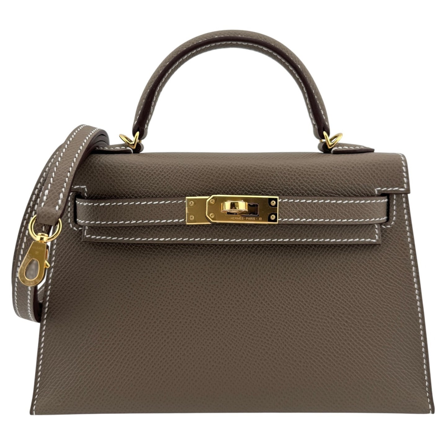 Hermes Kelly Mini 20 Etoupe Gray Epsom Leather Gold Hardware
