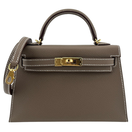 Hermes Kelly Mini 20 Etoupe Gray Epsom Leather Gold Hardware