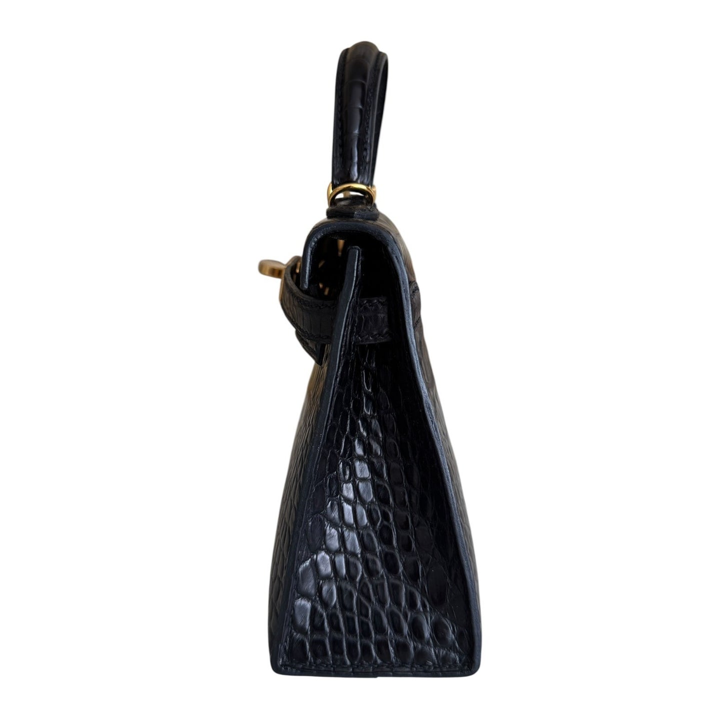 Hermes Kelly Mini 20 Matte Alligator Leather Black Noir Gold Hardware
