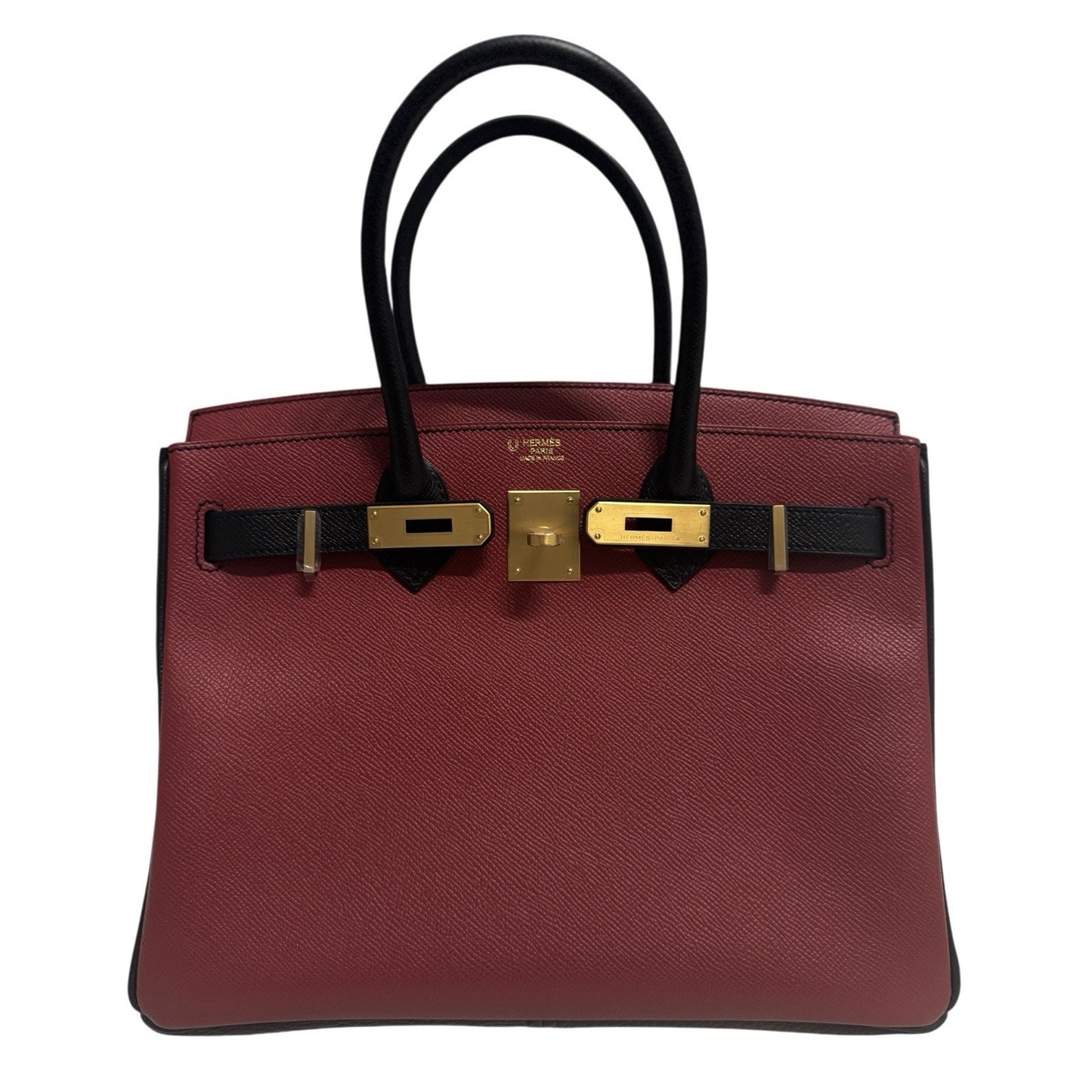 Hermes Birkin 30 Special Order Black Rouge H Red Epsom Brushed Gold Hardware