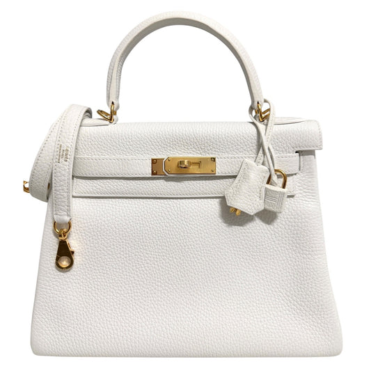 Hermes Kelly 28 White Blanc Togo Leather Gold Hardware RARE