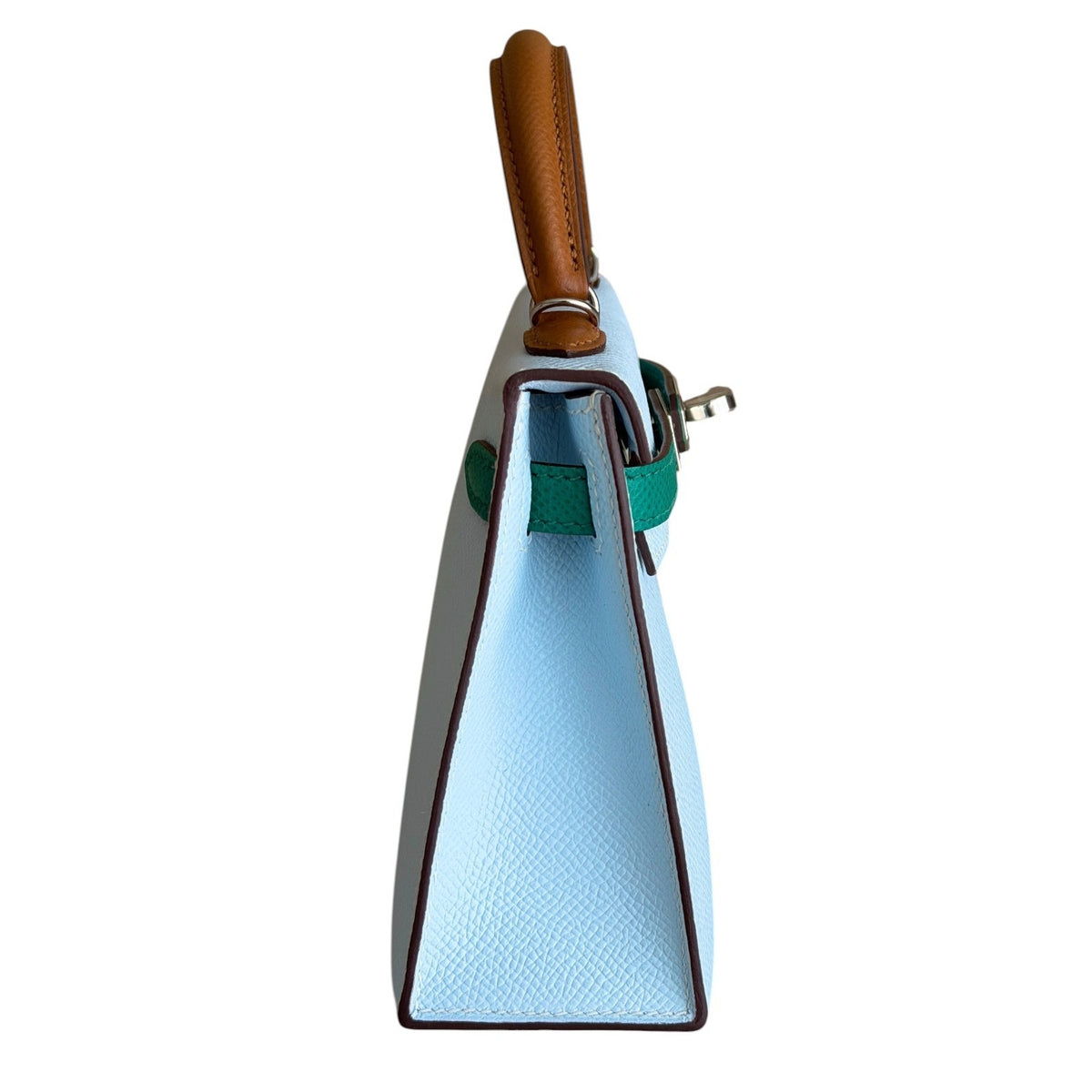 Hermes Mini Kelly Tri Color Blue Brume, Vert Jade, Gold Epsom Palladium Hardware