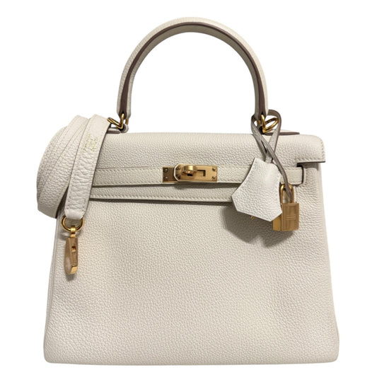 Hermes Kelly 25 Mushroom White Togo Leather Gold Hardware