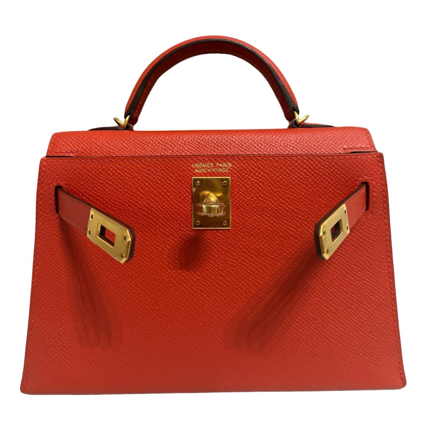 Hermes Kelly Mini 20 Capucine Prange Red Epsom Leather Gold Hardware