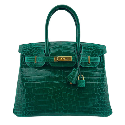 Hermes Birkin 30 Emerald Green Niloticus Crocodile Leather Gold Hardware Rare