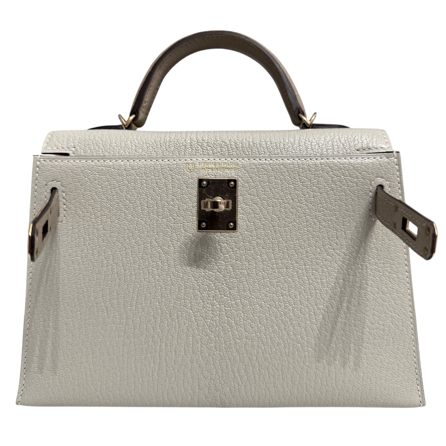 Hermes Kelly Mini 20 Special Order Gris Perle Tourterelle Chèvre Permabrass HWR