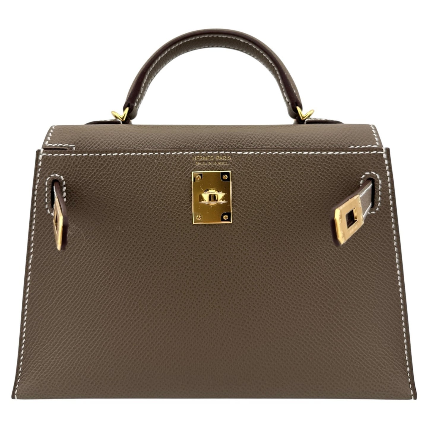 Hermes Kelly Mini 20 Etoupe Gray Epsom Leather Gold Hardware