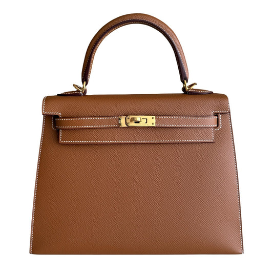 Hermes Kelly 25 Sellier Gold Tan Epsom Leather Gold Hardware