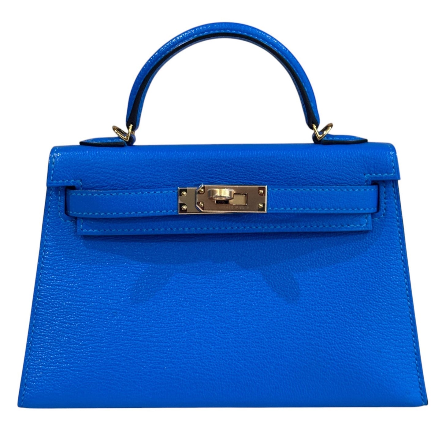 Hermes Kelly Mini 20 Blue Hydra Chevre Leather Gold Hardware RARE