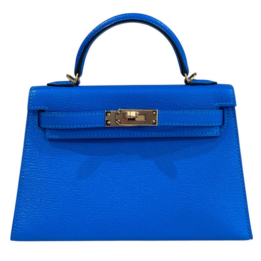 Hermes Kelly Mini 20 Blue Hydra Chevre Leather Gold Hardware RARE