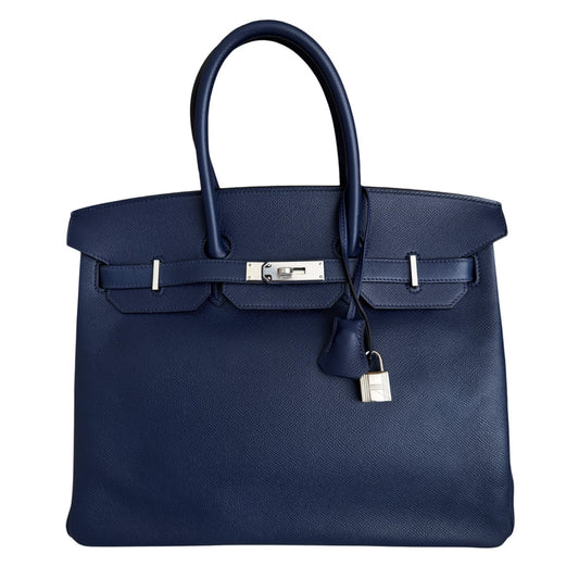 Hermes Birkin 35 Blue Sapphire Epsom Leather Palladium Hardware RARE