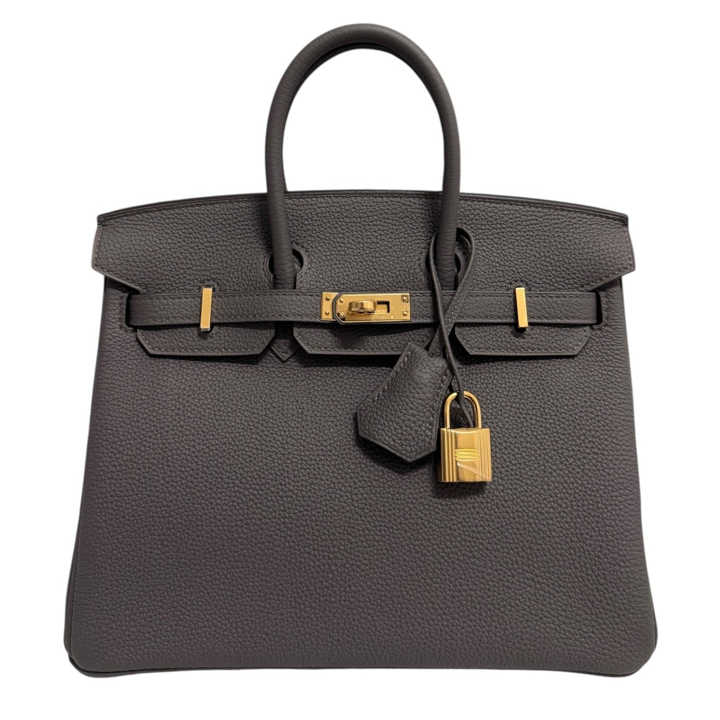 Hermes Birkin 25 Gris Etain Gray Togo Leather Gold Hardware Handbag