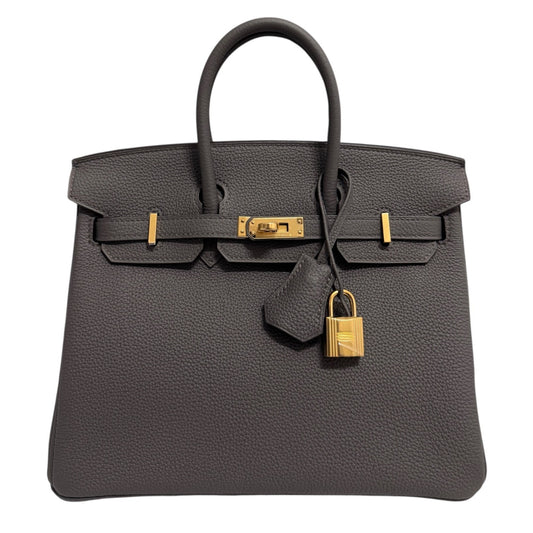 Hermes Birkin 25 Gris Etain Gray Togo Leather Gold Hardware Handbag