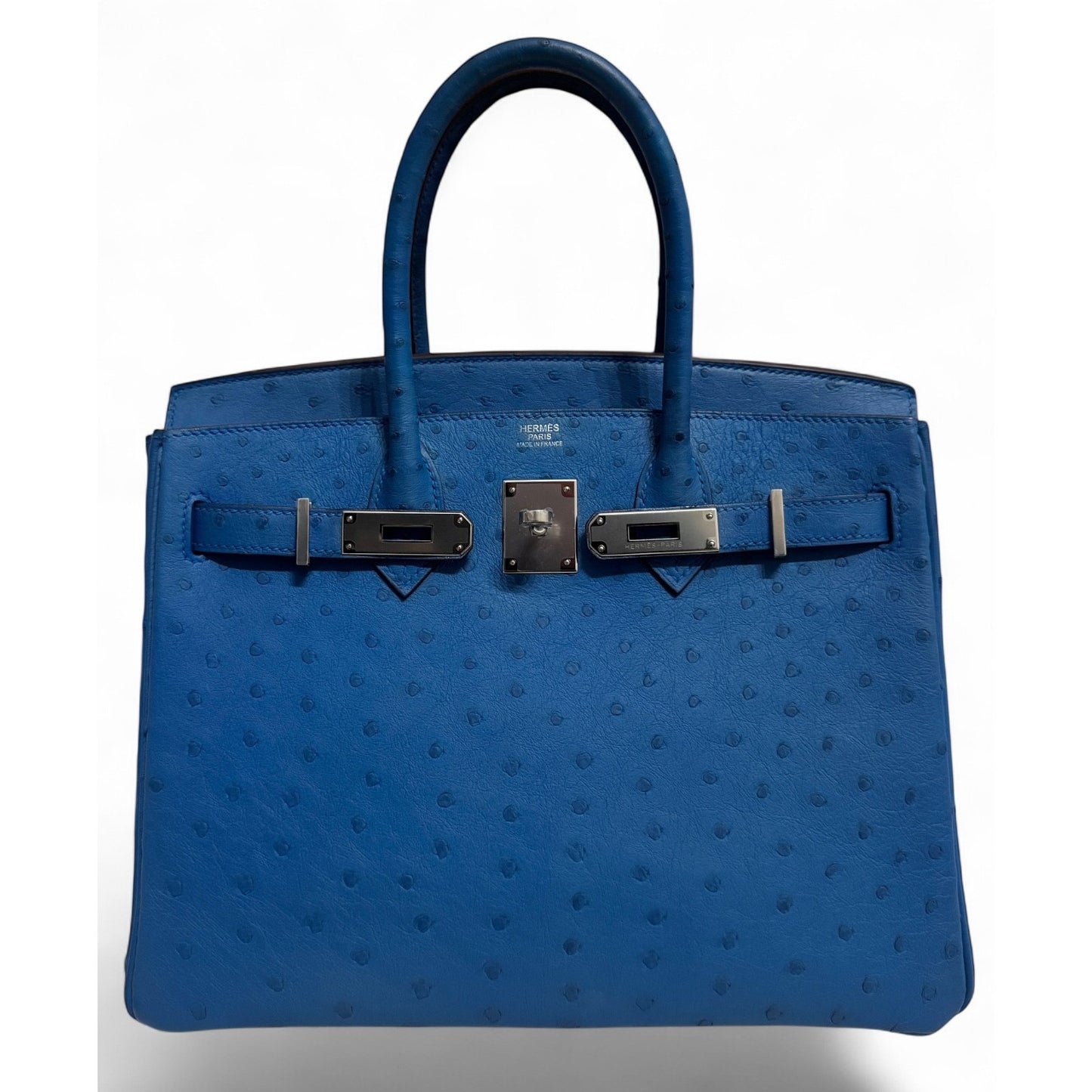 Hermes Birkin 30 Ostrich Blue Mykonos Leather Palladium Hardware RARE