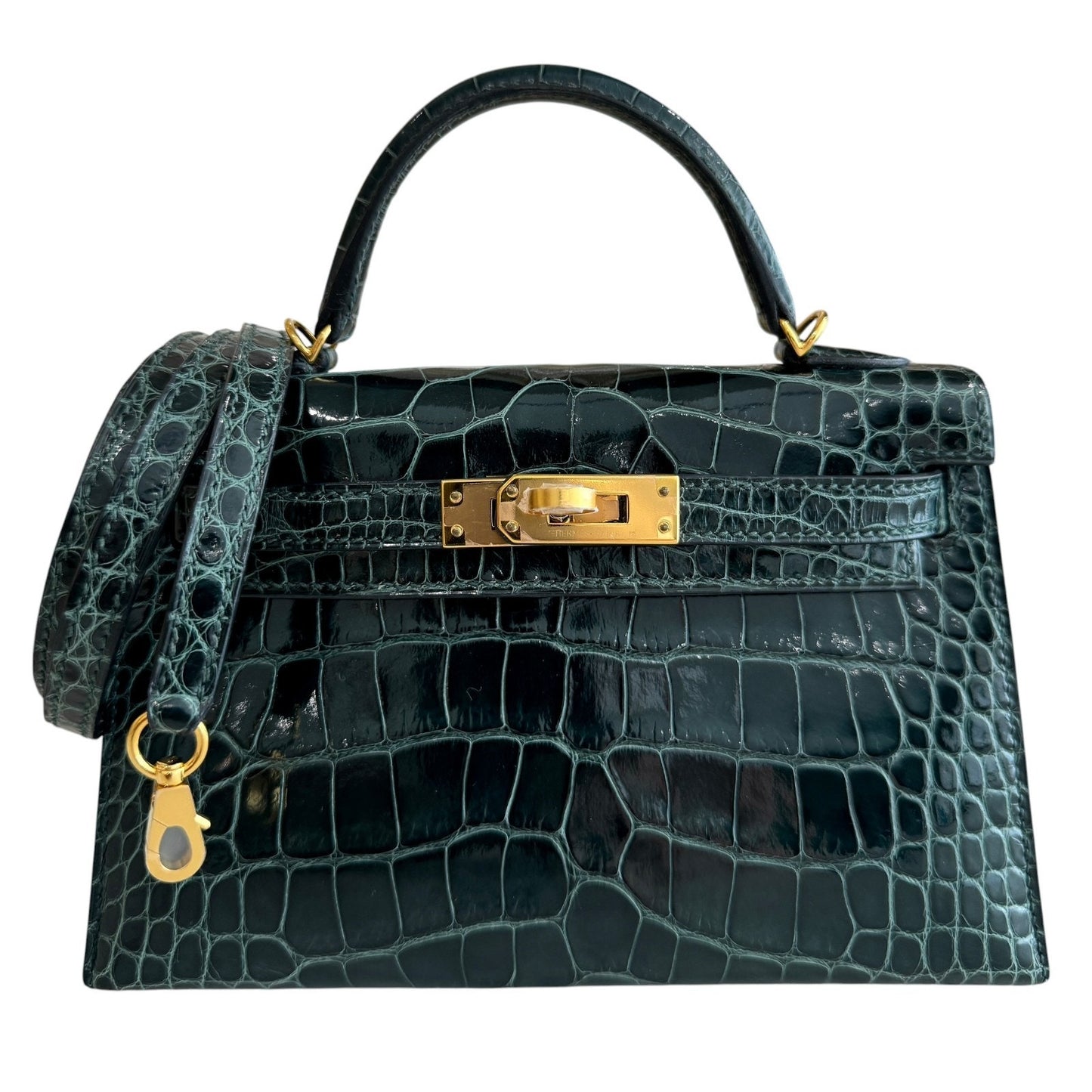 Hermes Kelly Mini 20 Shinny Alligator Leather Vert Cypress Green Gold Hardware