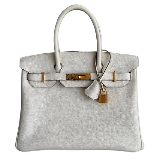 Hermes Birkin 30 Craie White Epsom Leather Gold Hardware Handbag