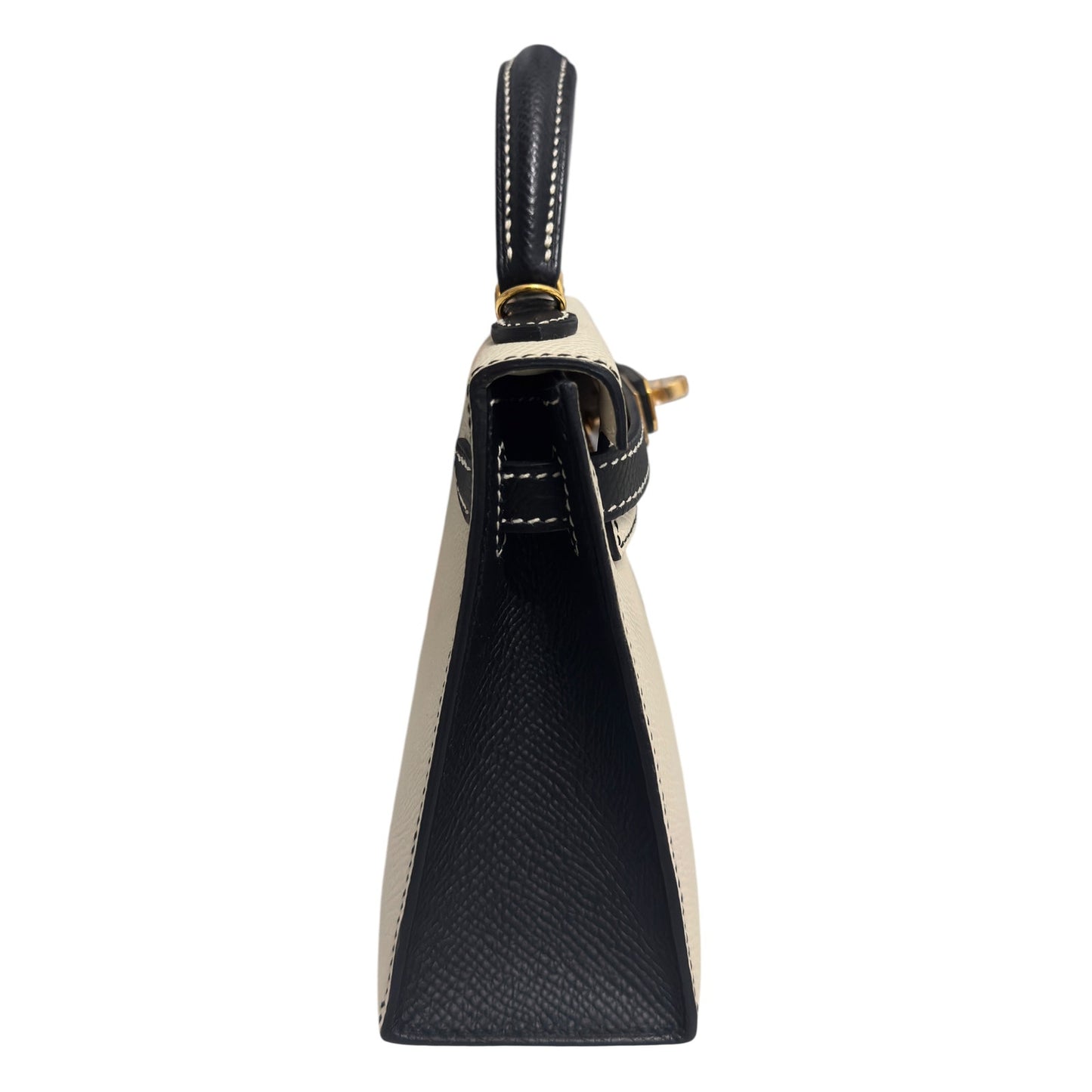 Hermes Mini Kelly Special Order Craie Black Epsom Leather Gold Hardware Rare