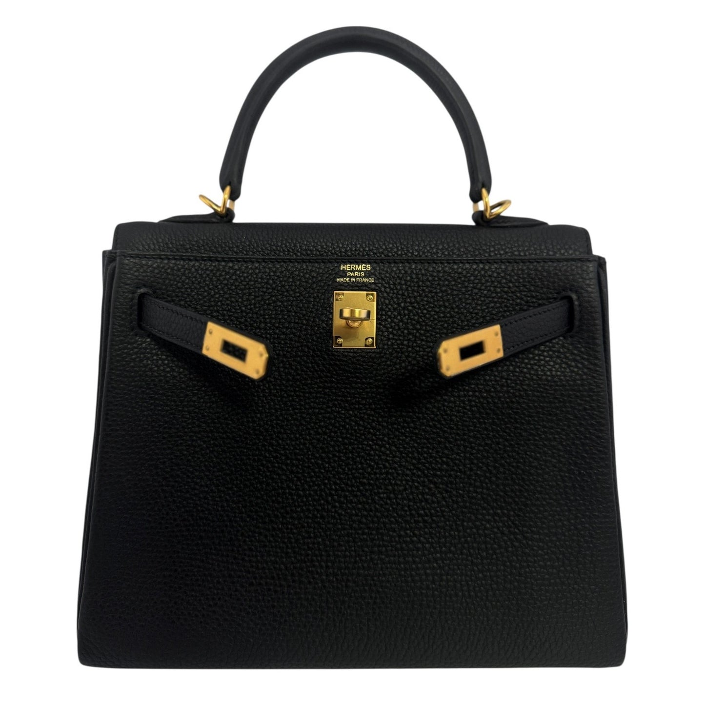 Hermes Kelly 25 Black Noir Togo Leather Gold Hardware RARE
