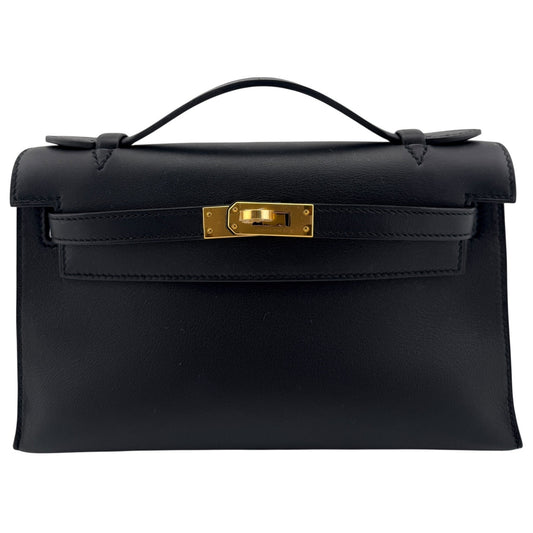 Hermes Kelly Mini Pochette Black Noir Leather Gold Hardware RARE