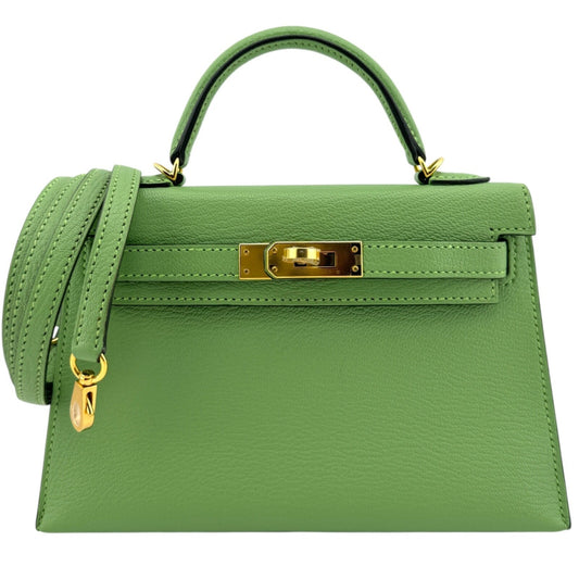 Hermes Kelly Mini 20 Vert Criquet Green Chèvre Leather Gold Hardware RARE