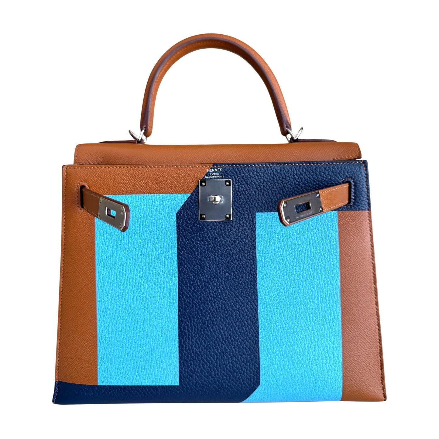 Hermes Kelly 28 Sellier Limited Kellygraphie Gold, Blue Celeste, Indigo Epsom