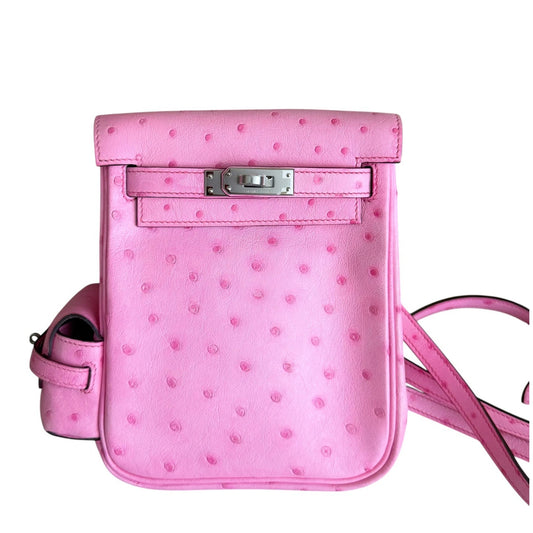Hermes Kelly Mini Jump Backpack Bubblegum Pink Ostrich Leather Palladium