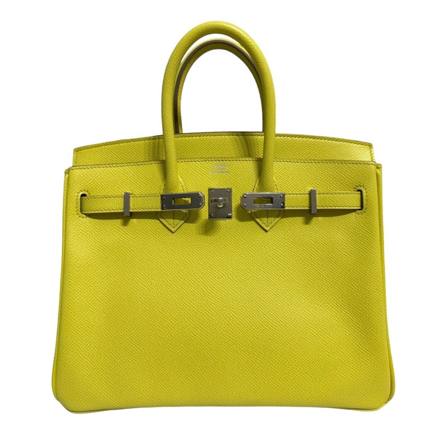 Hermes Birkin 25 Lime Yellow Epsom Leather Palladium Hardware Handbag