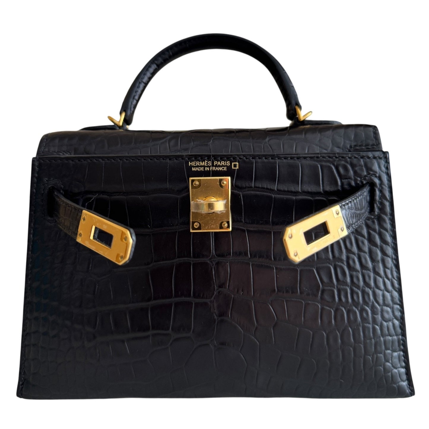 Hermes Kelly Mini 20 Matte Alligator Leather Black Noir Gold Hardware