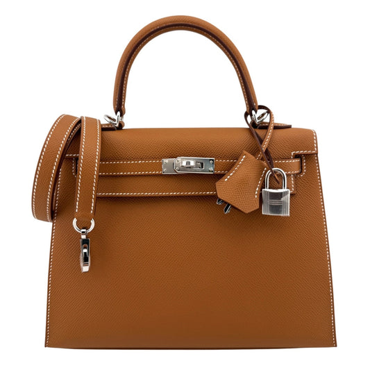Hermes Kelly 25 Sellier Gold Tan Epsom Leather Palladium Hardware New 2025